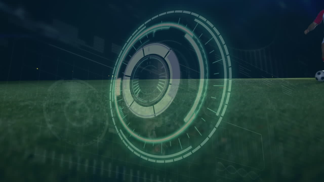 Animation of data processing and scope scanning over diverse football players