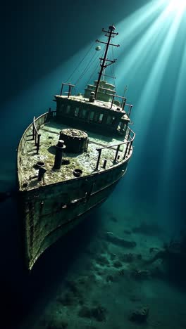 sunbeams on an underwater shipwreck