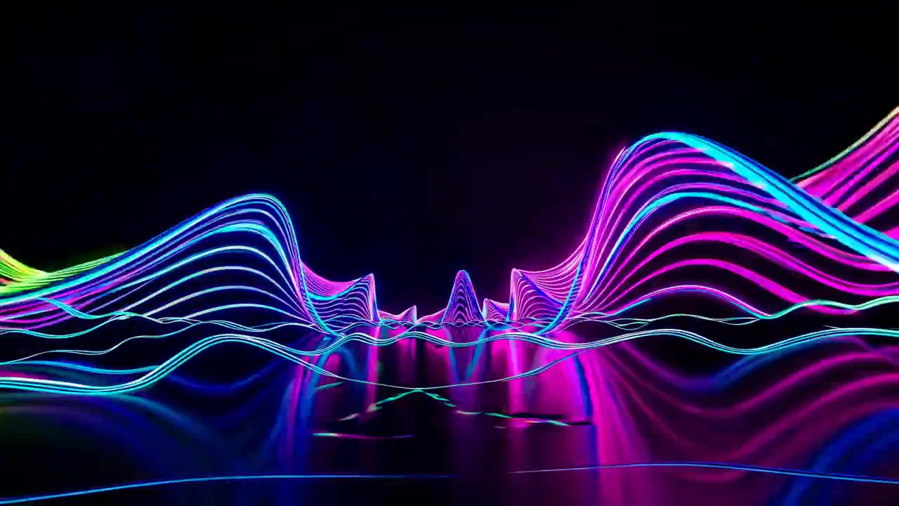 Abstract Neon Light Waves Moving in Dark Space