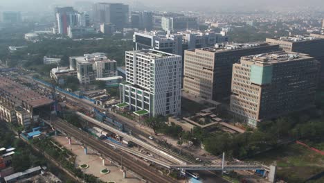 aerial drone footage of consturction near it buildings in india chennai