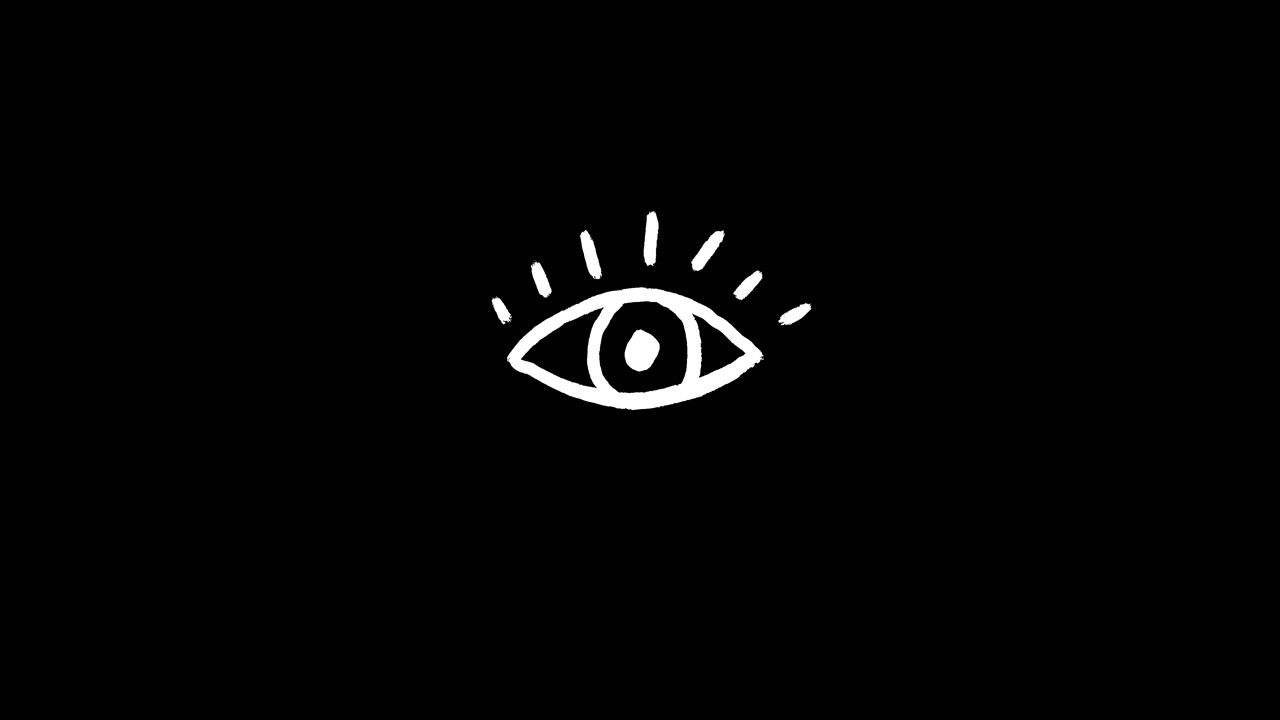 White Hand Drawn Eye Animation with Blinking Light Rays