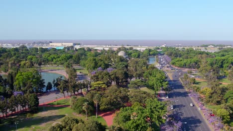 Aerial-View-Dolly-In-Of-The-Almirante-González-Fernández-Square-And-The-Galileo-Galilei-Planetarium-In-Palermo,-Buenos-Aires,-Argentina