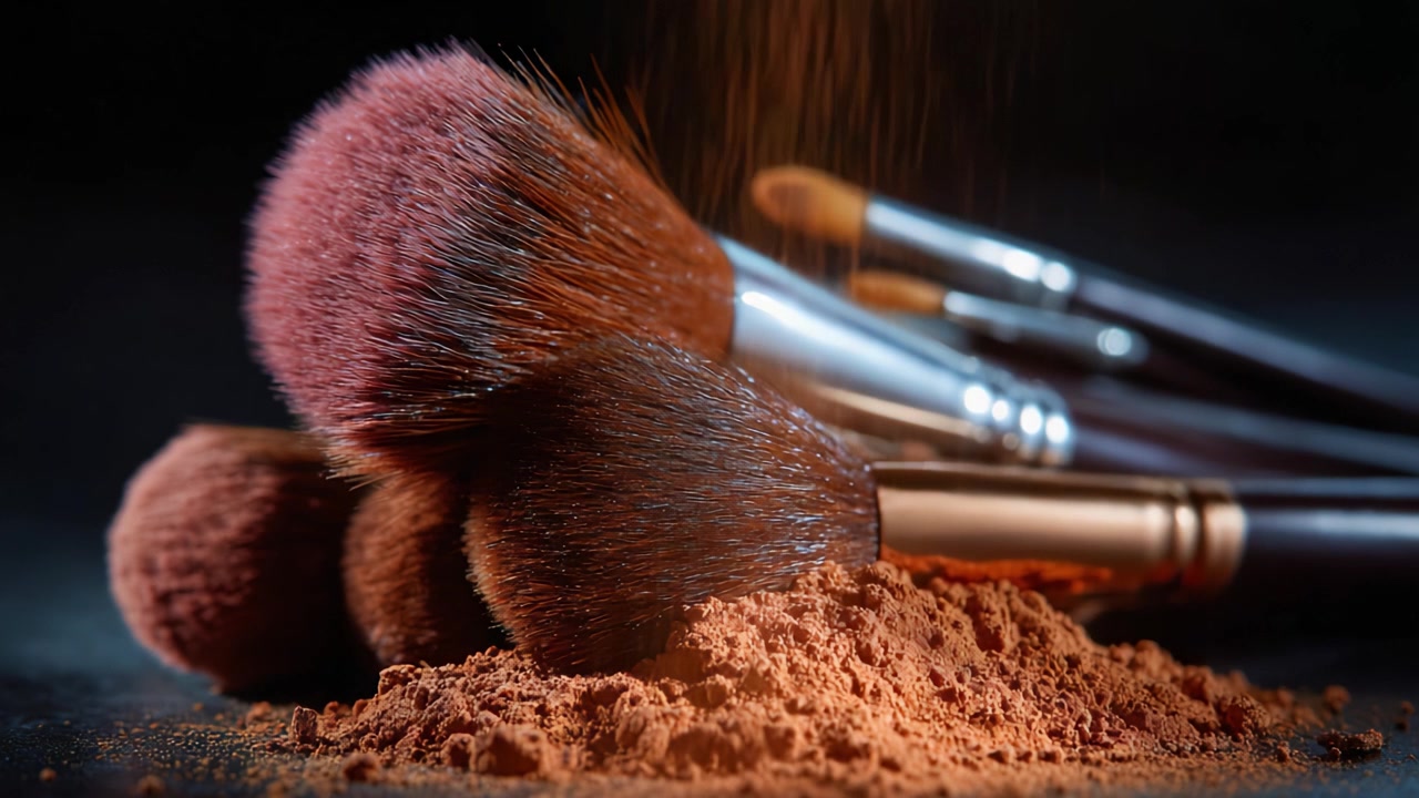 A Beautiful Arrangement of Makeup Brushes and Powder Products Highlighting the Art of Beauty Application in a Stunning Visual Presentation