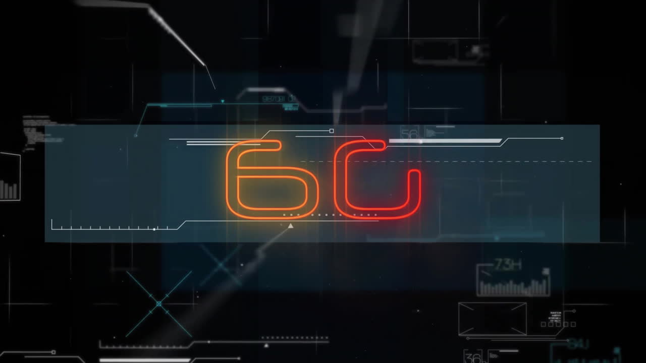 Animazione di rete di connessioni su elaborazione dati e testo 6G