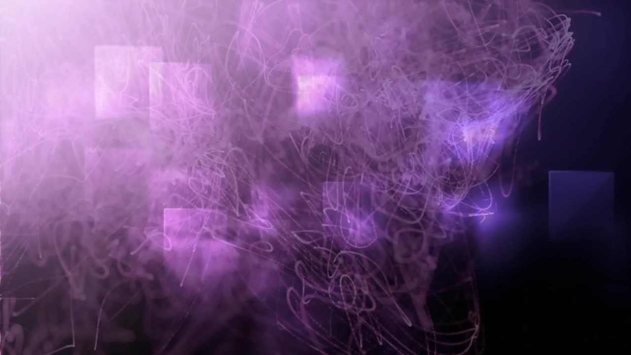 Animazione di linee ondulate su forme quadrate su uno sfondo viola con spazio per il testo