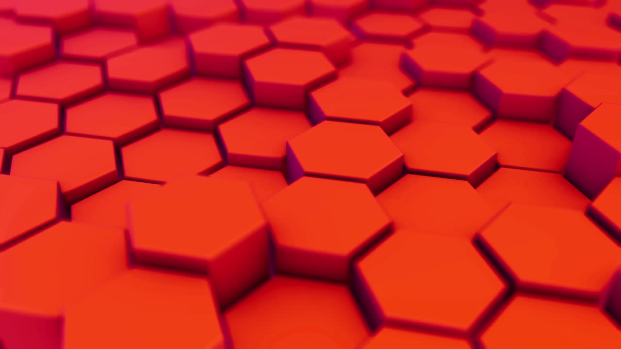 Red hexagonal motion background. 3d render of simple primitives with six angles in front