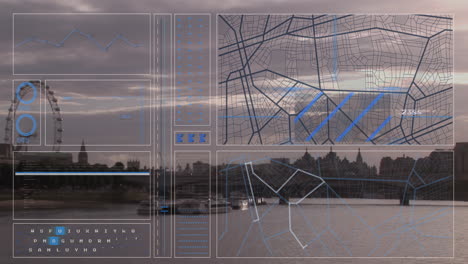 animación del procesamiento de datos sobre el paisaje urbano de londres