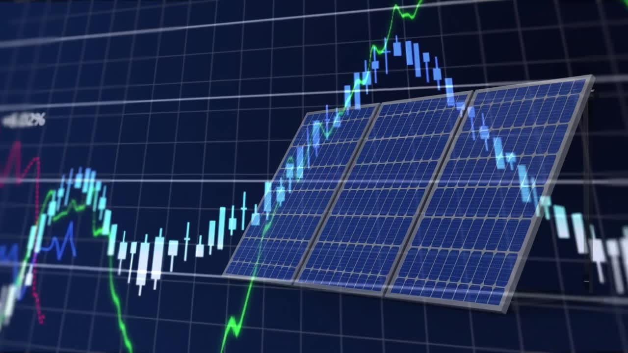 태양 전지 패널을 통해 데이터 처리의 애니메이션