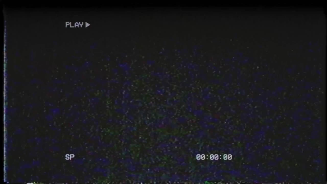 Authentic VHS player interface with PLAY icon, timecode, and tracking noise. Seamless loop for creating a retro 80s or 90s VCR look. Isolated on black for easy overlay