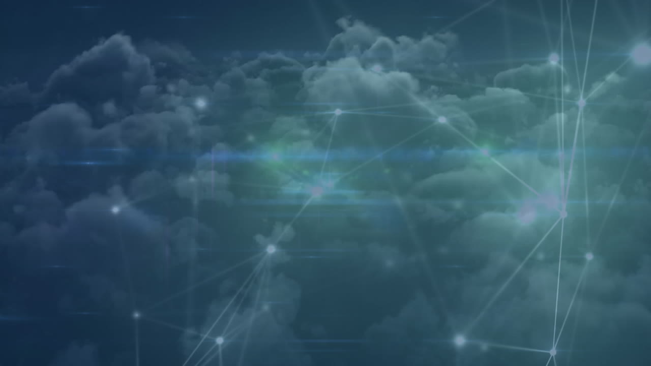 animación de la red de conexiones sobre nubes en segundo plano