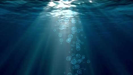 Slowly rising water air bubbles of champagne 4k 3d green screen loop animation ocean air water sea