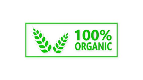 100 percent organic label. green eco badge. sticker. motion graphics.