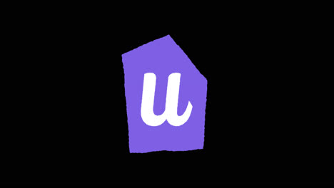 purple house shaped icon with letter u