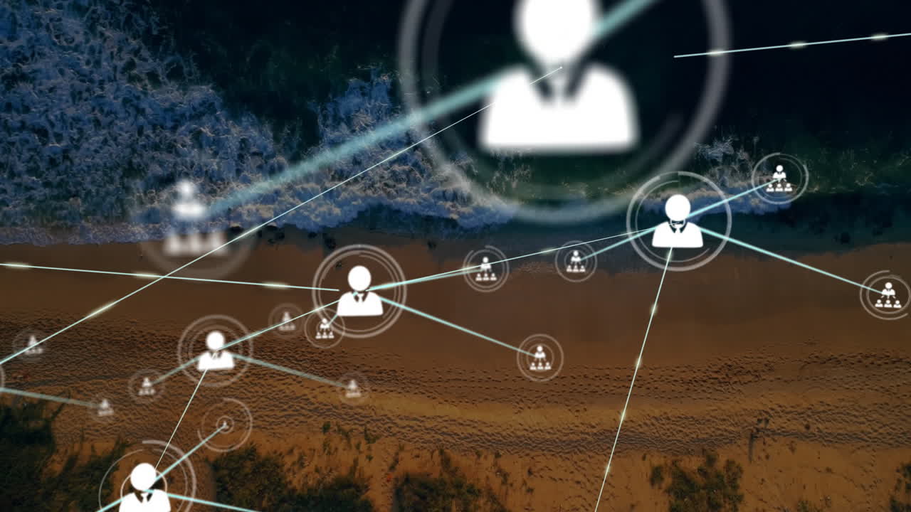 네트워크 연결 및 데이터 처리 해변 풍경에 대한 애니메이션