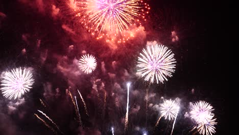 coloridos fuegos artificiales vibrantes celebran aniversario feliz año nuevo 2022, 4 de julio festival de vacaciones. coloridos fuegos artificiales en la noche para celebrar la fiesta nacional. cuenta atrás año nuevo 2022 tiempo de fiesta