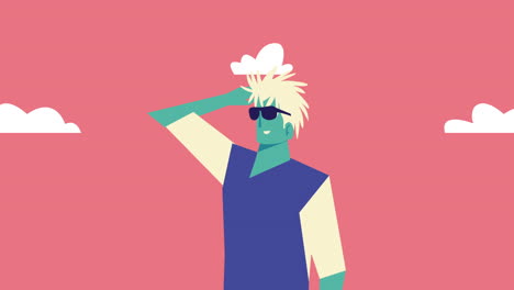 joven con gafas de sol animación de personajes cómicos