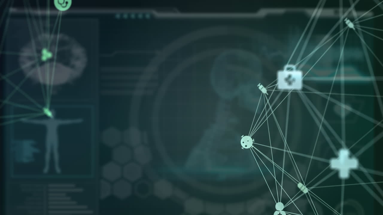 Globe of digital icons against medical interface