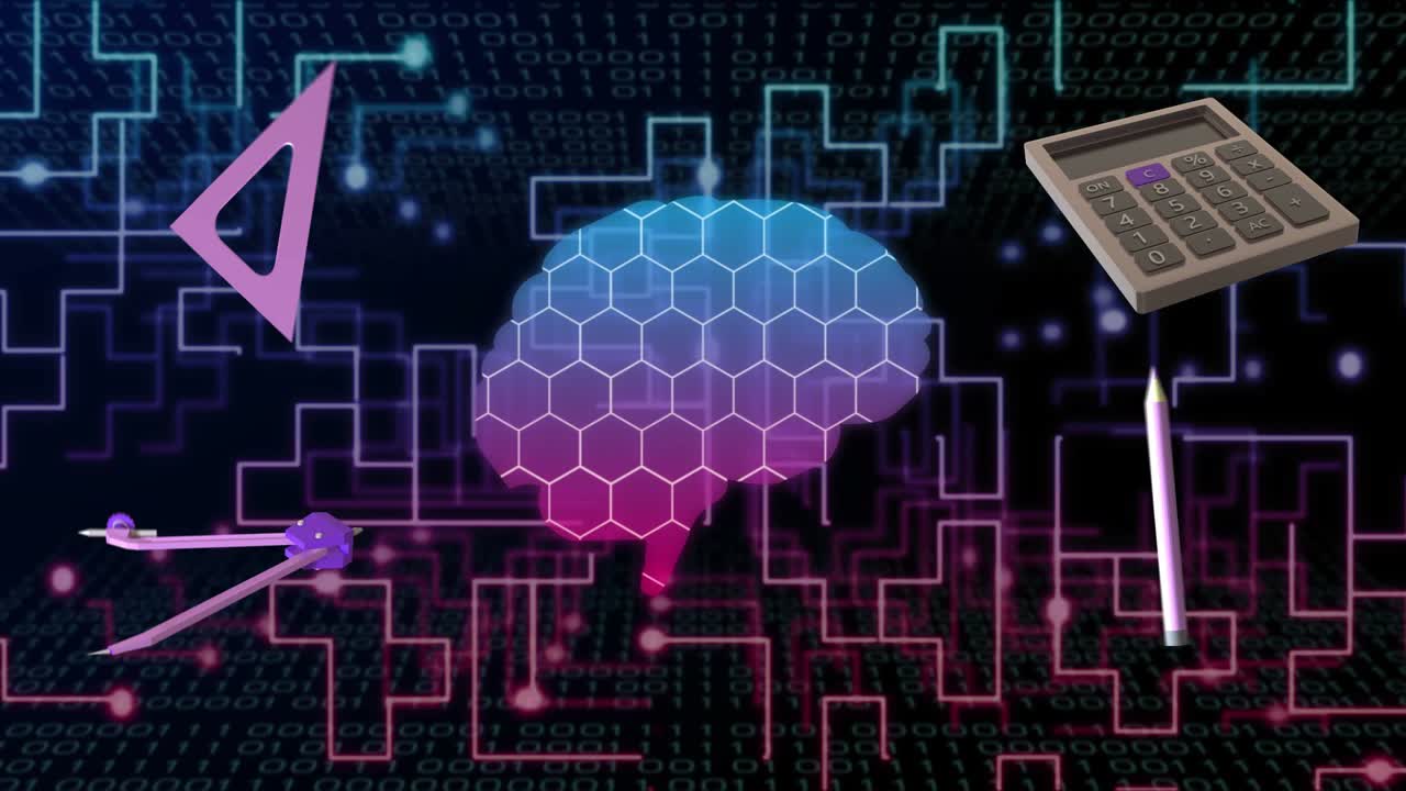 On start hex-brain pulsing shifting cells lighting circuits calculator drifting showing network