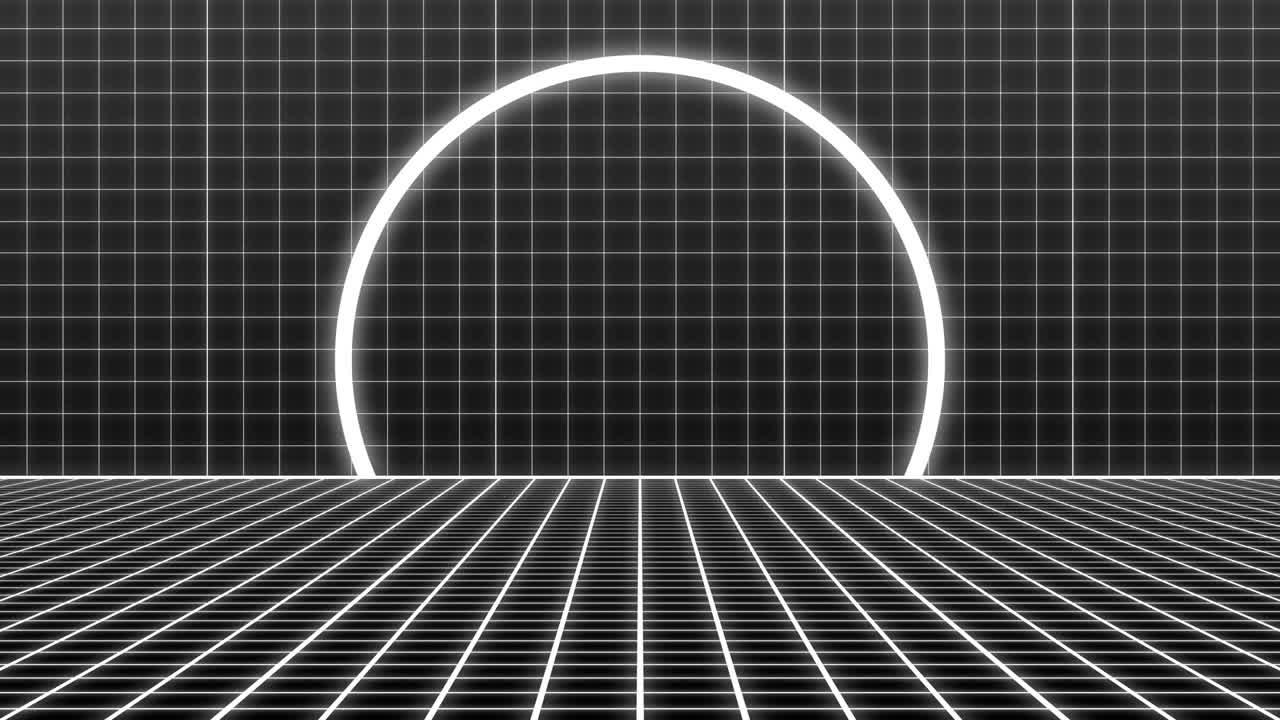 animación de cuadrados de neón blanco y círculo sobre fondo negro