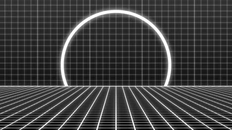 animation of white neon squares and circle on black background