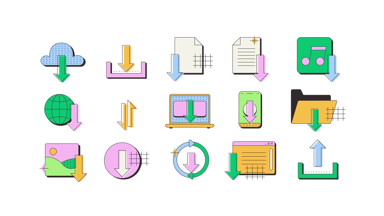 Animated Set of Digital Download and Upload Icons