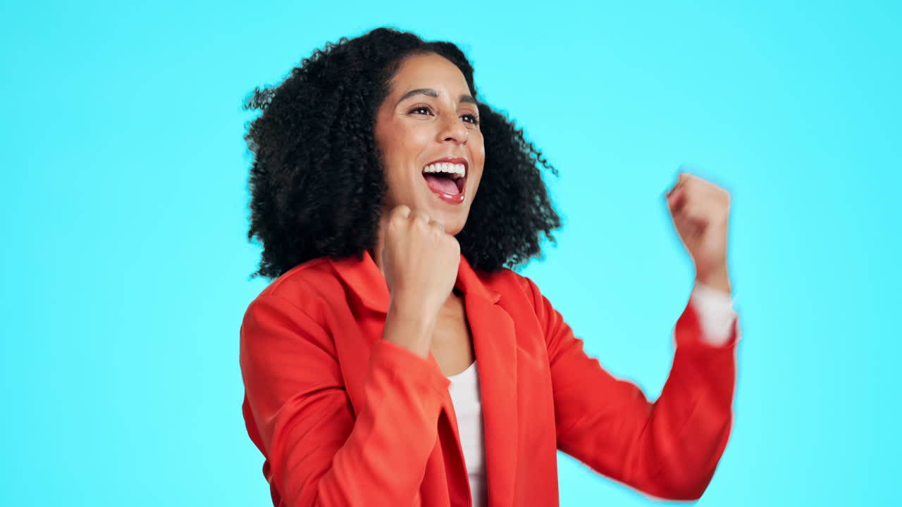 Winner, success and celebration of business woman