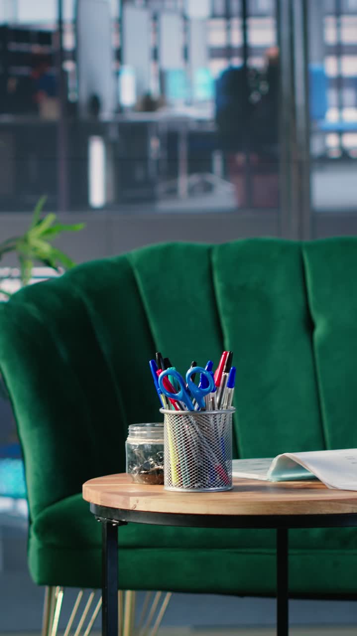 Vertical Video Formal work environment in a boardroom office arranged with chairs