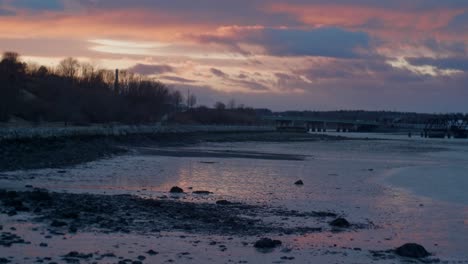 scenic sunset landscape of portland coastline in maine, united states. static shot