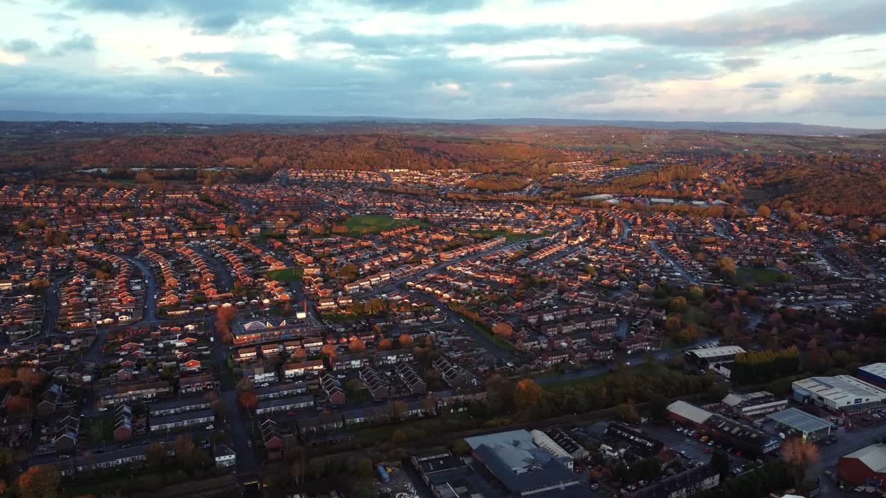 Aerial View of a Town at Sunset
