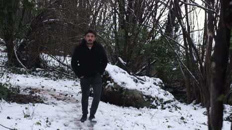 young man walking winter