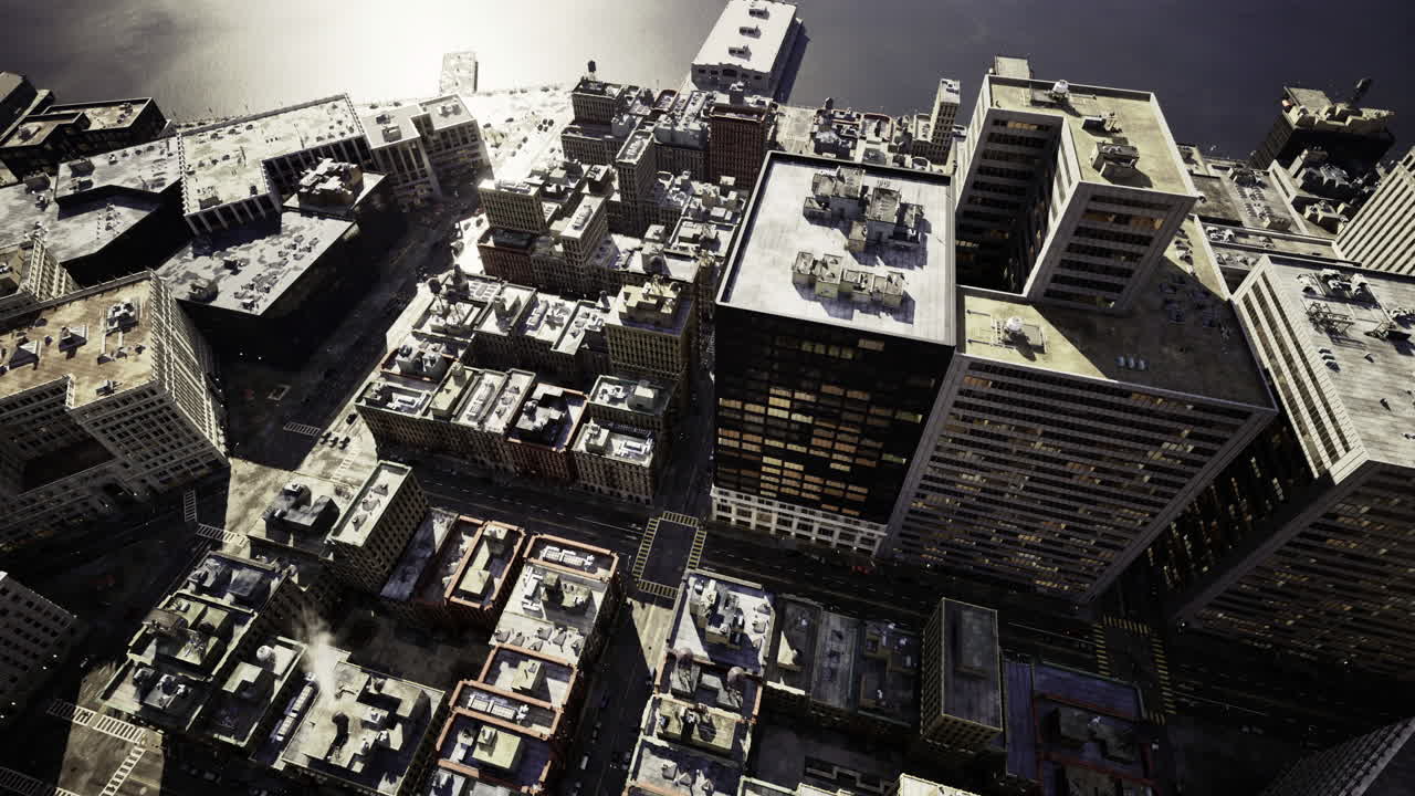 Daytime city skyline from above highlighting urban architecture