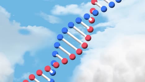 Animation-of-dna-strand-spinning-over-clouds-and-sky