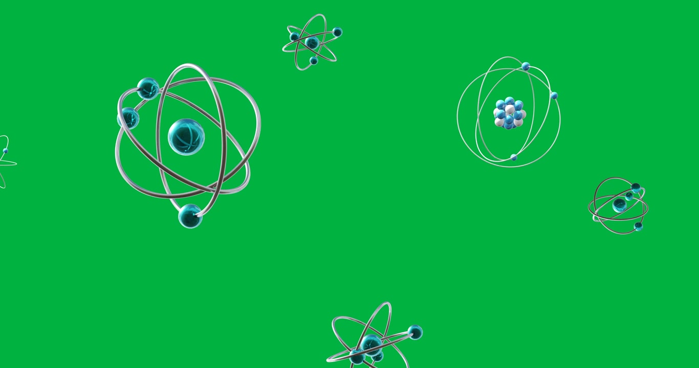 Animation of spinning atom icons over transparent background