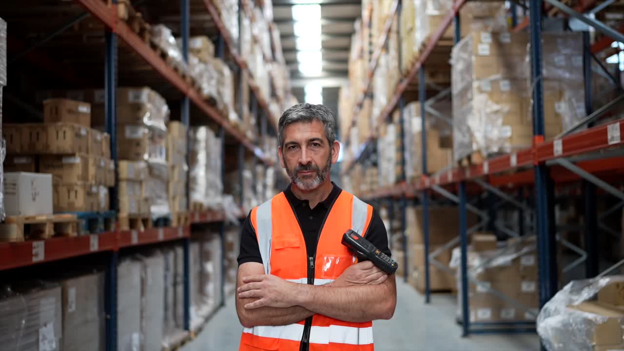 Warehouse worker with barcode scanner