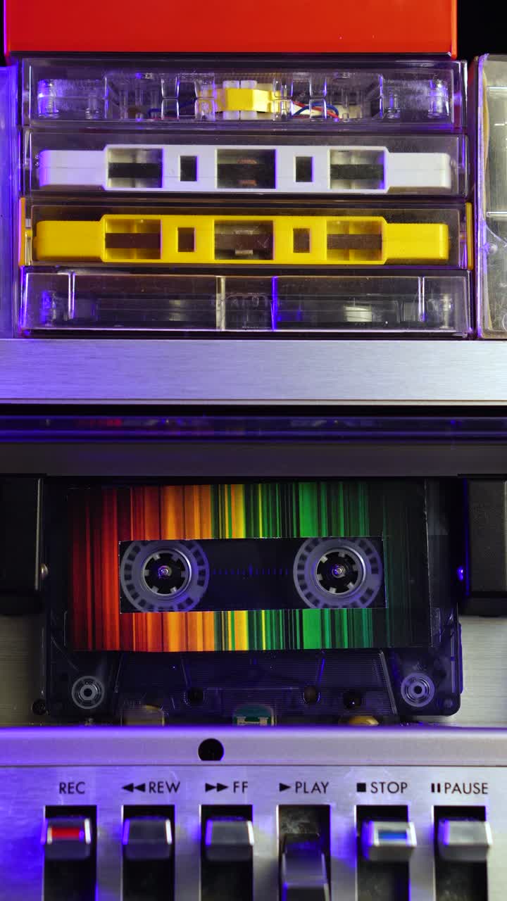 Vertical 4k, Audio Cassette Tape Playback, Close Up