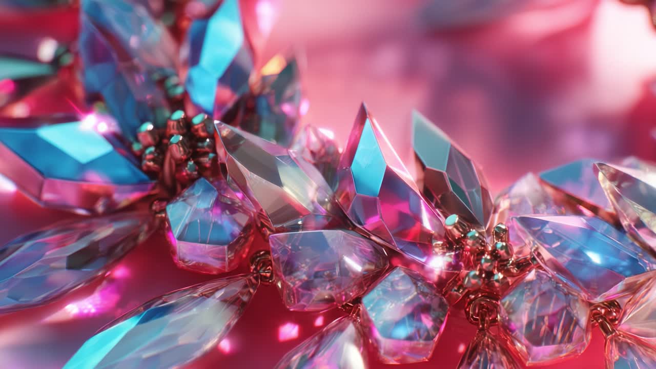 A Stunning Close-Up of Vibrant Pink Crystals Intertwined with Sparkling Jewels, Capturing the Intricate Details and Brilliance of Luxurious Accessories that Radiate Glamour and Elegance