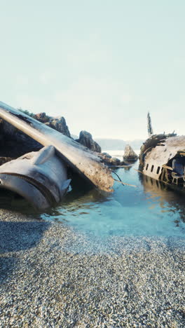 airplane crash wreckage on a beach