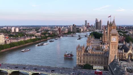 4k aerial of london, uk by the thames in june 2025.