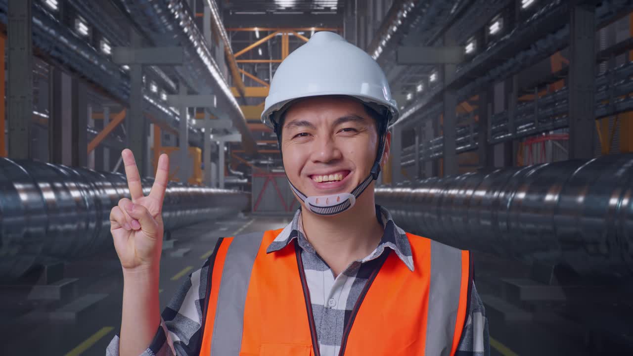 공장에서 웃는 엔지니어