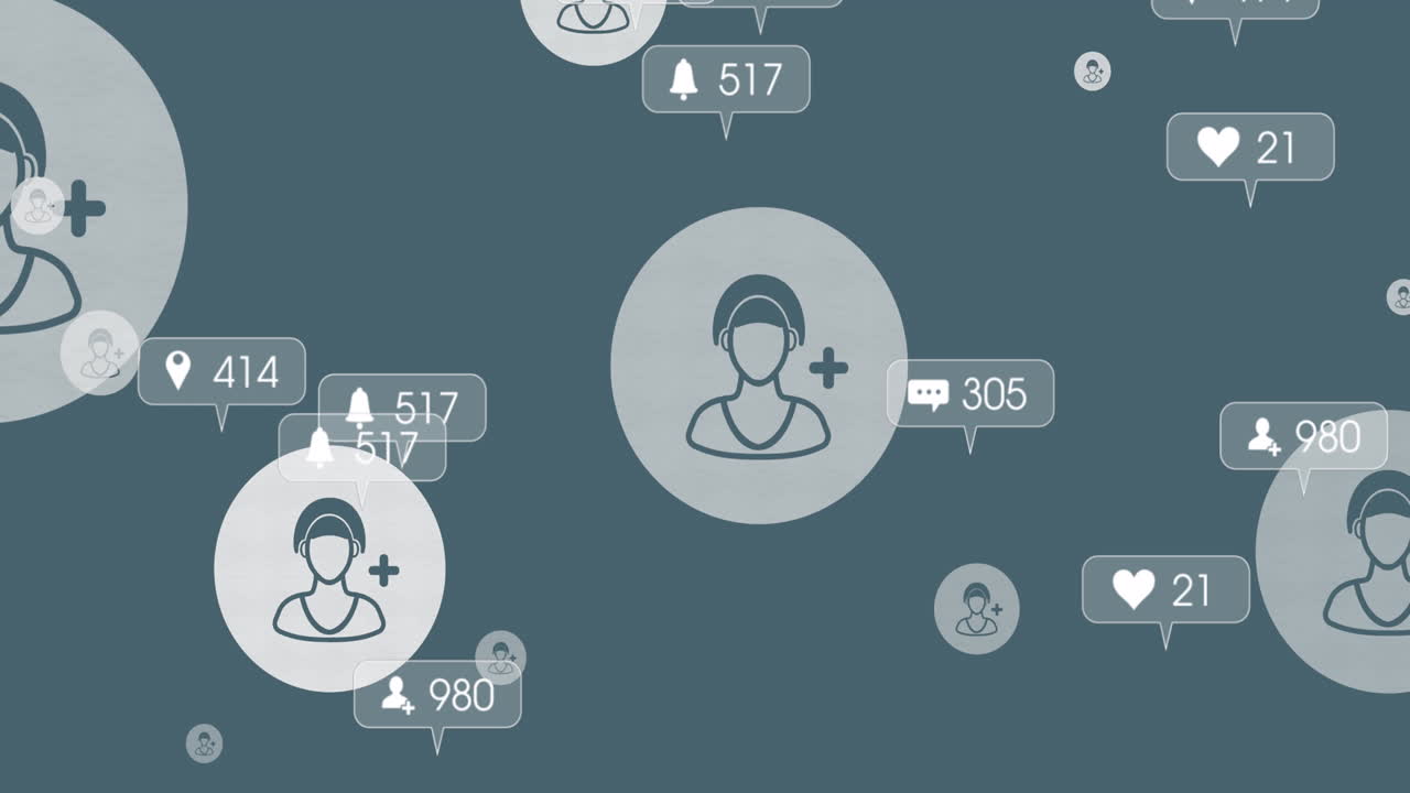 animación de las personas de las redes sociales iconos y números creciendo