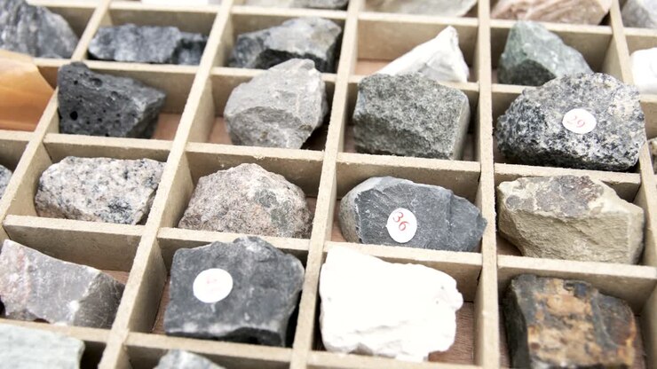 Sten og mineraler i et etui