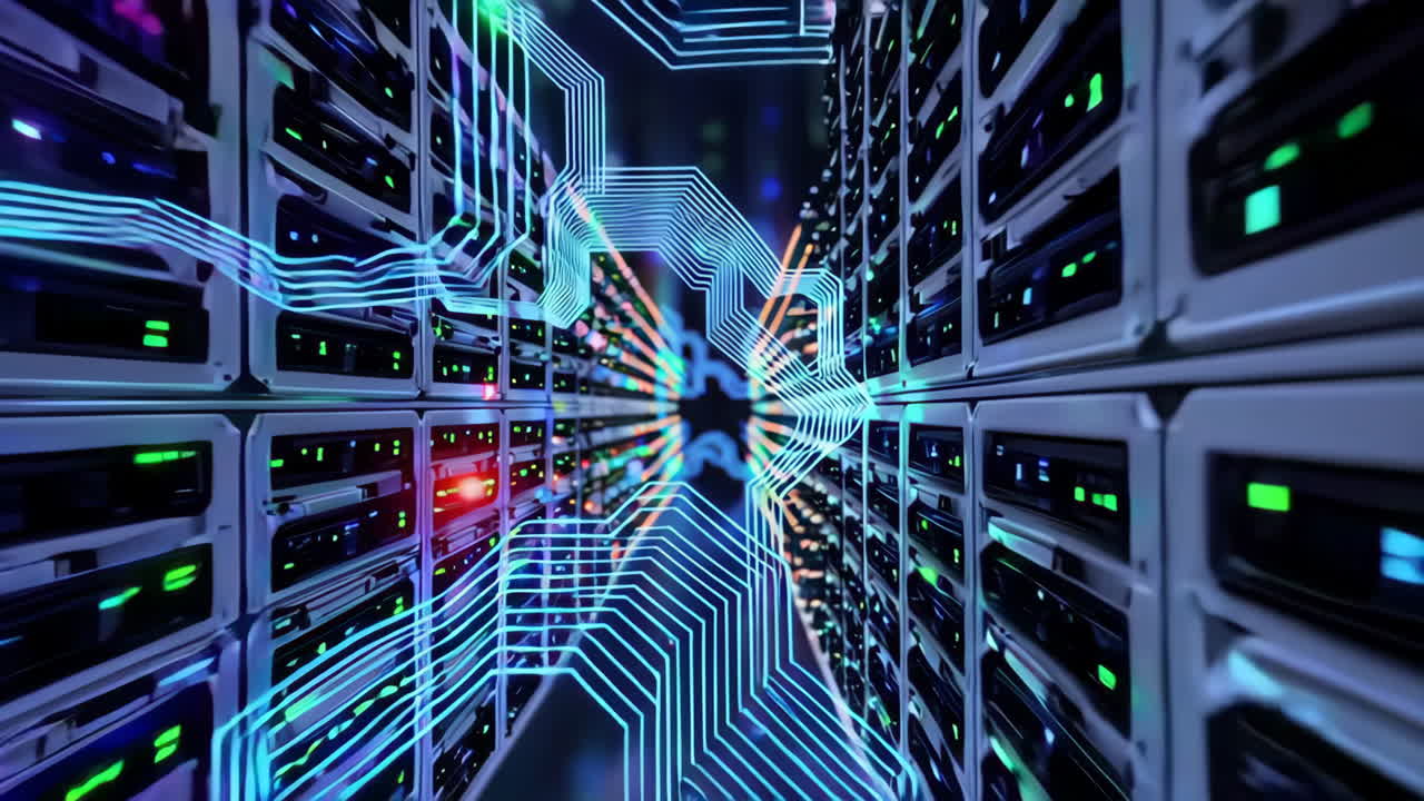 Data Center Interior with Glowing Connections