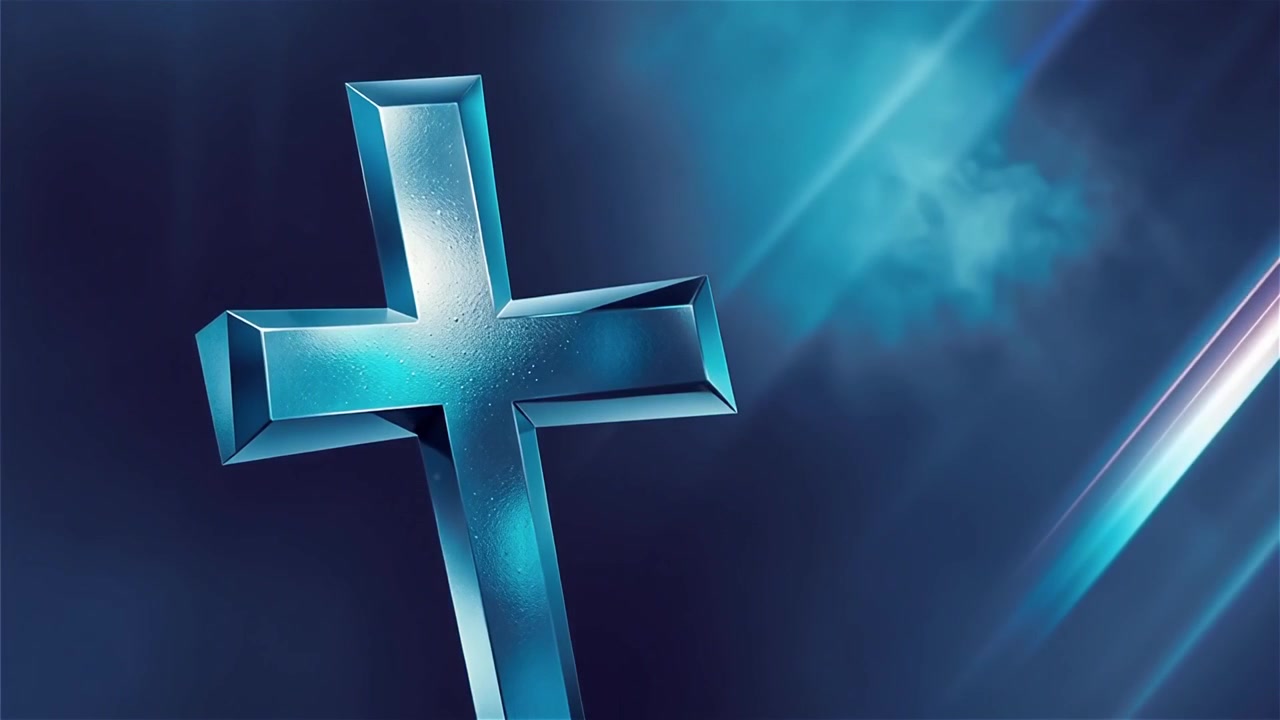 Croix chrétienne, lumière céleste, fond de culte.