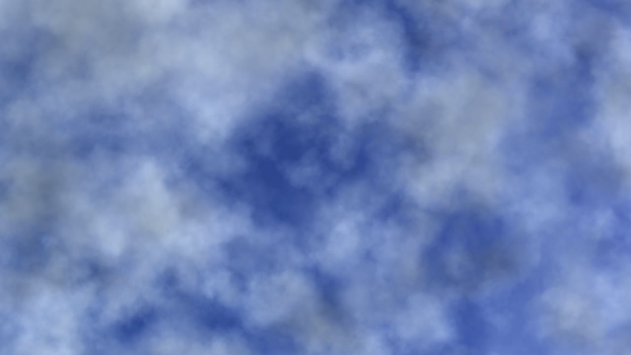 A soft edge white cloud formation animation with a hint of darker shades almost entirely covers a blue day sky and moves slowly over it
