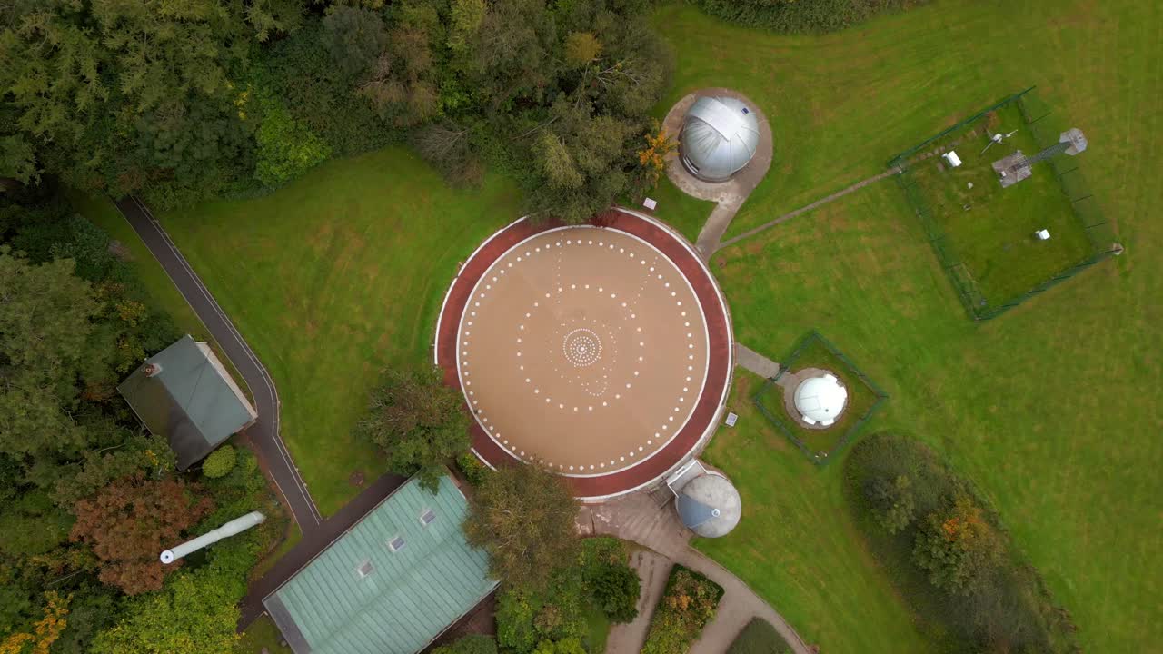 Rising 4K 60FPS aerial of the grounds of Armagh Planetarium in Northern Ireland in the UK. Produced with Rec709 color