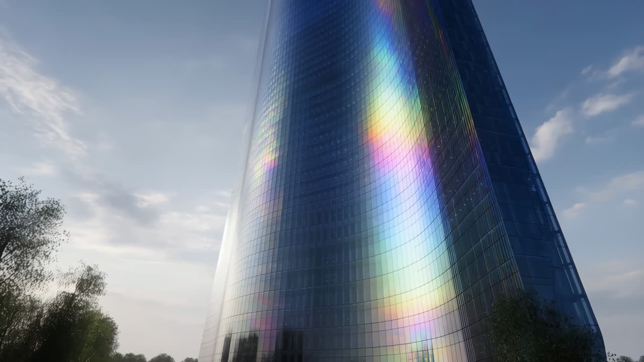 Modern Skyscraper with Rainbow Reflection