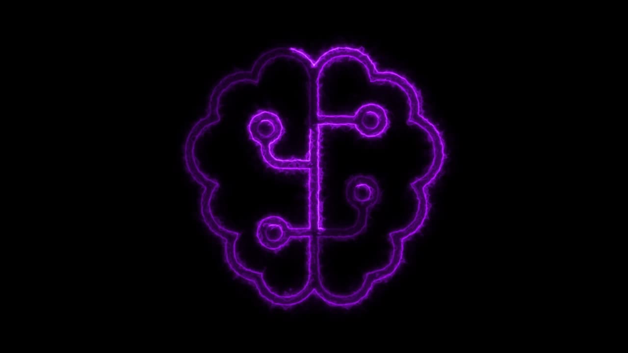 Neon Brain Technology Icon Isolated on Black Background. Artificial Intelligence Concept Icon.