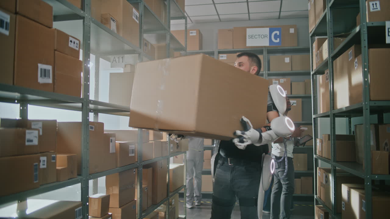 robots de almacén que ayudan a los trabajadores