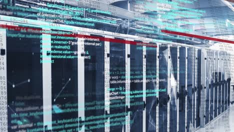 animation of data processing and plexus networks against computer server room