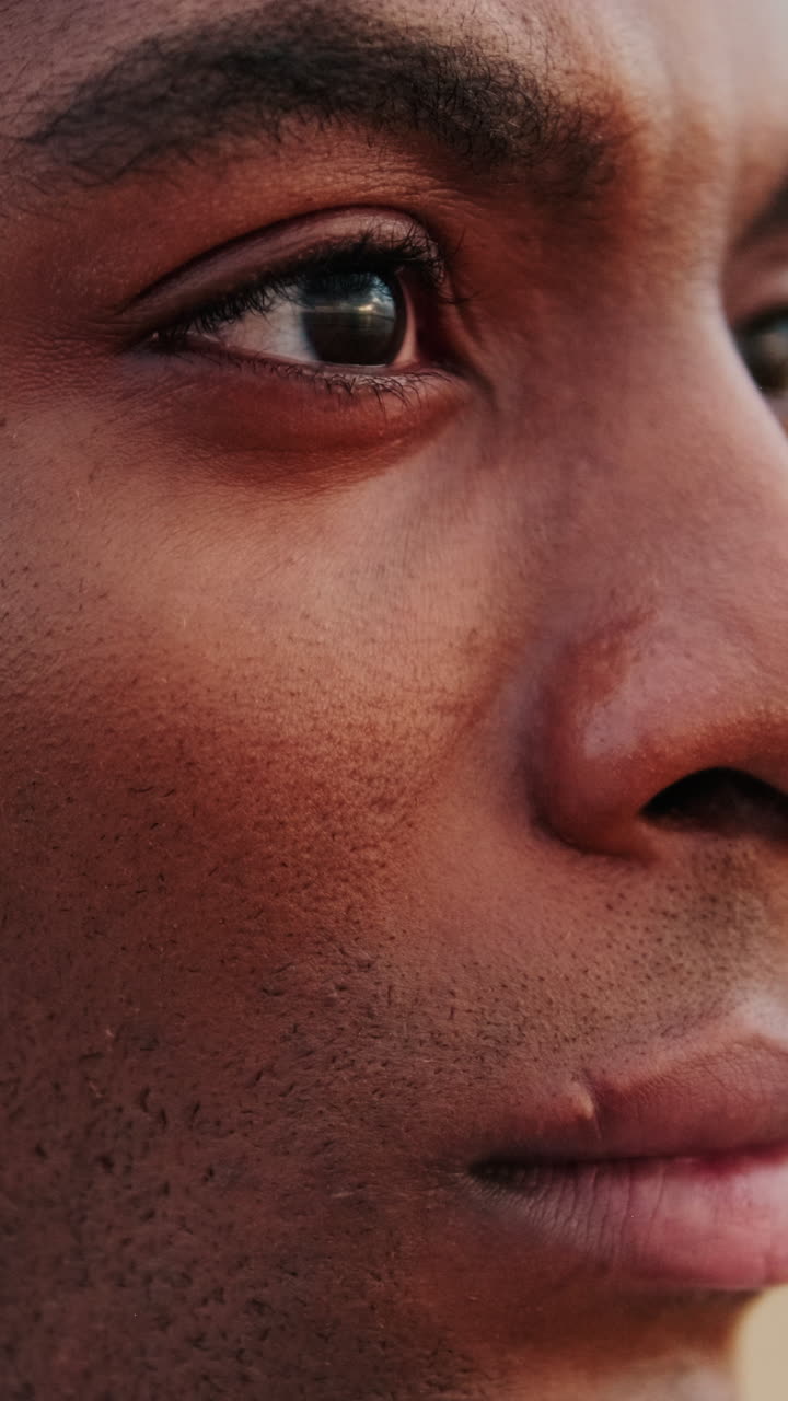 Detailed Close-up of a Young Man's Face and Eye